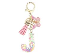 Baofuwan Keychain girl women letter key chain with initial letters butterfly handle pink blue golden for purse handbags school bag