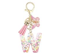 Baofuwan Keychain girl women letter key chain with initial letters butterfly handle pink blue golden for purse handbags school bag