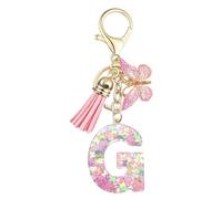 Baofuwan Keychain girl women letter key chain with initial letters butterfly handle pink blue golden for purse handbags school bag