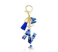 Baofuwan Keychain girl women letter key chain with initial letters butterfly handle pink blue golden for purse handbags school bag