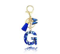 Baofuwan Keychain girl women letter key chain with initial letters butterfly handle pink blue golden for purse handbags school bag