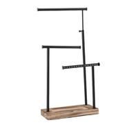 BAOFUYA 3 Layer Jewelry Display Stand, Modern Necklace Bracelet Holder Wood Base with Wrought Iron Arms for Vanity Decor