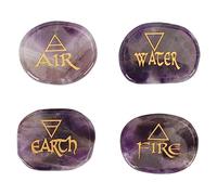 BAOFUYA 4 Elements Assorted Stones, Earth Air Fire Water Polished Rune Stones for Gemstone Healing (Amethyst)