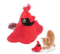 BAOFUYA Chirping Bird Cat Toy, Touch Activated Plush Electronic Realistic Sound Kitten Self Play Entertainment Toy for Cats Anxiety Relief Exercise (Red)