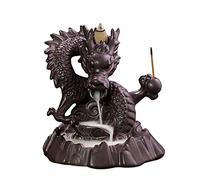 BAOFUYA Dragon Ceramic Backflow Incense Burner, Handmade Waterfall Incense Holder with Colour Changing Crystal Ball for Home Fragrance Decoration (#2)