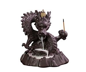 BAOFUYA Dragon Ceramic Backflow Incense Burner, Handmade Waterfall Incense Holder with Colour Changing Crystal Ball for Home Fragrance Decoration (#2)