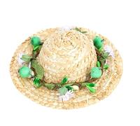 BAOFUYA Elastic Rope Pet Sun Hat Dog Straw Hat, Round Top White Adjustable Elastic Rope Pet Sun, 12cm Handwoven Natural Straw Breathable Floral Daisy Decor, Lightweight Beach Bucket (Green)