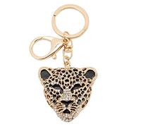 BAOFUYA Leopard Keychain Fashion Crystal Leopard Head Key Ring Gold Bag Pendant Gift for Women