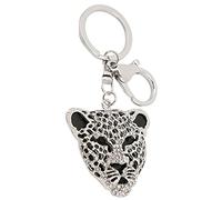 BAOFUYA Leopard Keychain Fashion Crystal Leopard Head Key Ring Leopard Head Car Bag Pendant Silver