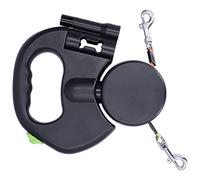 BAOFUYA Retractable Extendable Expandable Double Dog Leash for 2 Dogs with 360° Rotating Buckle Independent Control Reflective Nylon Length Included Flashlight and Bag Dispenser