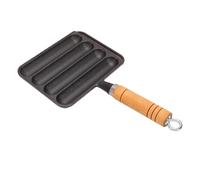 BAOFUYA Sausage Grill Pan, 4 Slots Non Stick Stove Top Cooking Tool Baking Tray with Wooden Handle for Grilling Hot Dogs and Grilled Meats