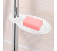 BAOFUYA Soap Box Acrylic, Space Saving Bathroom Soap Dish for Shower Lifting Rod, Drain Hole, Rounded Design, Transparent, Hotel Bathroom Accessories with No Drilling, Easy Installation