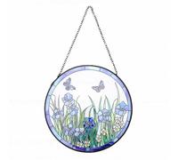 BAOFUYA Stained Glass Sun Catcher, Iris Flower Window Hanging Decor with Vibrant Colors and Durable Glass Metal Construction for Home Garden Gift (20 * 20cm)