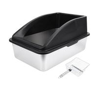 BAOFUYA Stainless Steel Cat Litter Tray, Multifunctional Open Top High Wall Sided Cats Litter Box for Home All Cats Kittens (Black)