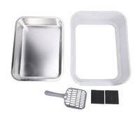 BAOFUYA Stainless Steel Litter Box, 43x33x17cm Open Top Kitty Litter Pan Leakproof High Sided Cat Box for Indoor MultiCats Households (Light Gray)