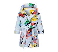 Baogaier Bathrobe Hooded Boys Dressing Gown Cars Blue Flannel Kids Bath Robe with Hood Lightweight Pyjama Animal Pattern Nightwear Sleepwear Unisex Age 6-7 years