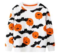 Baogaier Boys Halloween Sweatshirts Kids Long Sleeve Breathable Pumpkin Bat Pattern Jumper Cotton Pullover Casual Children Halloween Clothes Toddler Tops Outfits for 2-3 Years, White