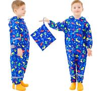 Baogaier Boys Raincoat Kids Puddle Suits All in One Waterproof Baby Hooded Overall Rainsuit Navy Blue Dinosaur Unisex Muddy Suit Rainwear Poncho with Transparent Hat for 5-7 years