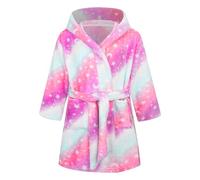 Baogaier Girls Dressing Gown Kids Bathrobe Hooded Soft Flannel Bath Robe Towelling with Pocket Lightweight Pyjama Rainbow Pink Starry Sky Pattern Nightwear Sleepwear Age 6 7 years
