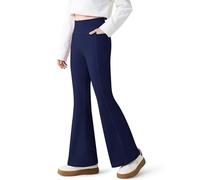 Baogaier Girls Flared Leggings with 2 Pockets High Waisted Stretchy Breathable Athletic Trousers Soft Dance Sports School Bell Bottoms Pants Kids Activewear for 7-8 Years, Navy