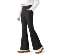 Baogaier Girls Flared Leggings with 2 Pockets High Waisted Stretchy Breathable Athletic Trousers Soft Dance Sports School Bell Bottoms Pants Kids Activewear for 12-13 Years, Black