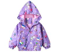 Baogaier Girls Jacket Hooded Breathable Outwear Cute Colorful Rainbow Purple Horse Windproof Lightweight Long Sleeve Soft Lining Outfits Zipper Spring Summer Sports Kids Clothes Coats Age 4-5 Years