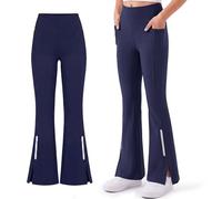 Baogaier Girls Leggings with 2 Pockets UPF 50 Split Design Flared Legging High Waist Stretchy Bell Bottom Pants Casual Dance Sports School Athletic Trousers Activewear 10-11 Years, Navy