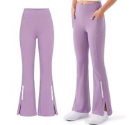 Baogaier Girls Leggings with 2 Pockets UPF 50 Split Design Flared Legging High Waist Stretchy Bell Bottom Pants Casual Dance Sports School Athletic Trousers Activewear 10-11 Years, Purple