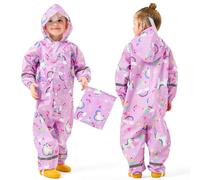 Baogaier Girls Rain Suit All in One Puddle Suit Children Lightweight Waterproof Rainsuit Hooded Horse Print One Piece Raincoat Muddy Suits Outdoor Play Rainwear for 1-3 Years, Purple