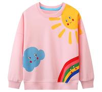 Baogaier Girls Sweatshirt Cotton Long Sleeve T Shirts Jumper Crew Neck Casual Loose Girl Clothing Pink Soft Breathable Toddler Rainbow Sun Pattern Pullover Tops Age 5-6 Years