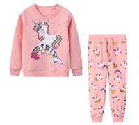Baogaier Girls Tracksuit Horse Rainbow Sweatshirt Trousers Set Cotton Long Sleeves Pullover Jumper Shirt Top Drawstring Jogger Bottoms Pants Outfit Clothes Sport Wear Suit Pink Kids Age 3-4 years