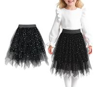 Baogaier Girls' Tulle Skirt Sequins Elastic High Waist Mesh Pleated Skirt Carnival Costume Elegant Tulle Skirt Tutu Princess Skirt with Lined Pleated Dress Fancy Dress Party for 5-12 Years, black, 7-8