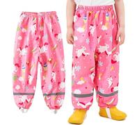 Baogaier Girls Waterproof Rain Pants Kids Mud Dirty Proof Trousers with Reflective Strip Pink Horse Print Outdoor Overtrousers Lightweight School Play Rainwear Rainpants for 9-10 Years