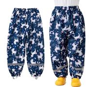 Baogaier Girls Waterproof Rain Trousers Kids Mud Dirty Proof Pants with Reflective Strip Navy Blue Horse Outdoor Overtrousers Lightweight School Play Rainwear Rainpants for 7-8 Years