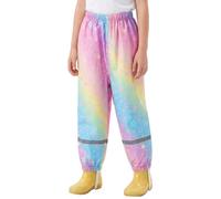 Baogaier Girls Waterproof Trousers Kids Rain Trousers Lightweight Mud Proof Pants with Reflective Strips Cute Print Outdoor School Play Cycling Rainwear for 5-6 Years, Rainbow Star
