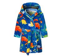 Baogaier Kids Bathrobe Hooded Dinosaurs Blue Boys Dressing Gown Flannel Bath Robe with Hood Lightweight Pyjama Animal Pattern Nightwear Sleepwear Unisex Age 5-6 years