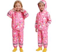 Baogaier Kids Rain Suit Girls Boy Lightweight Waterproof Jacket Trouser Set | Windproof Mesh Lining Raincoat & Pants 2 Pieces Sets, for School Hiking Outdoor Play, Cartoon Hooded Rainwear, Age 1-7 Years
