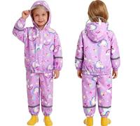 Baogaier Kids Rain Suit Girls Boy Lightweight Waterproof Jacket Trouser Set | Windproof Mesh Lining Raincoat & Pants 2 Pieces Sets, for School Hiking Outdoor Play, Cartoon Hooded Rainwear, Age 1-7 Years