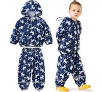 Baogaier Kids Rain Suit Girls Lightweight Waterproof Jacket and Trouser Set Hooded Windproof Mesh Lining Raincoat & Pants 2 Pieces Sets Hiking Outdoor Rainwear Age 3-4 Years, Navy Horse