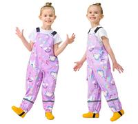 Baogaier Kids Rain Trousers Girls Waterproof Bib Overalls Rain Dungarees Mud Dirty Proof Pants with Reflective Strip Outdoor Lightweight Play Cycling Rainwear for 4-5 Years, Purple Horse