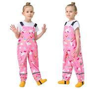 Baogaier Kids Rain Trousers Girls Waterproof Bib Overalls Rain Dungarees Mud Dirty Proof Pants with Reflective Strip Outdoor Lightweight Play Cycling Rainwear for 5-6 Years, Pink Horse