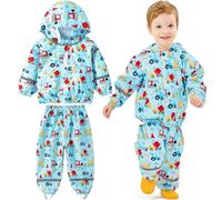 Baogaier Kids Waterproof Jacket and Trouser Set Boys Rain Suit Lightweight Mesh Lining Hooded Raincoat & Pants 2 pcs sets Puddle Suit Children Outwear Rainwear Age 4-5 Years, Light Blue Car