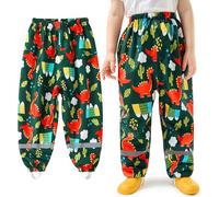 Baogaier Kids Waterproof Rain Trousers Boys Girls Mud Dirty Proof Pants with Reflective Strip Green Dinosaur Pattern Outdoor Overtrousers Lightweight School Play Rainwear for 5-6 Years