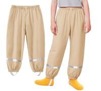 Baogaier Kids Waterproof Rain Trousers Boys Girls Mud Dirty Proof Pants with Reflective Strip Outdoor Overtrousers Lightweight School Play Cycling Rainwear for Age 9-10 Years, Khaki