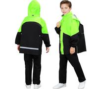 Baogaier Kids Waterproof Suit Hooded Zip Raincoat and Rain Trousers Set | Lightweight Rain Jacket Pants Set, Rain Suit with Storage Bag, Outdoor Rainwear for School Camping Hiking, Age 8-14 Years