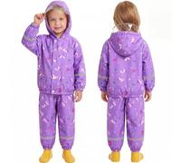 Baogaier Kids Waterproof Suit Rain Jacket & Trousers 2pcs Set, 1-7 Years | Mesh Lining, Lightweight Rain Suit, Raincoat & Rain Trousers, Elastic Cuffs, 2 Pockets, for Nursery Outdoor Play Rainwear