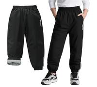 Baogaier Kids Waterproof Trousers with Fleece Lined Girls Boys Winter Thermal Windproof Rain Trouser Outdoor Sports Hiking Warm Softshell Travelling Snow Ski Pants for 7-8 Years, Black