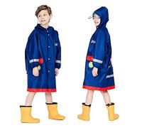 Baogaier Rain Poncho Hooded Kids Raincoat Boys Waterproof Ponchos Puddle Suit Rainwear Refletive 3D Animal Pattern Coat Cover Jacket with Transparent Hat Brim Unisex Children Age 6-8 Years Navy Blue