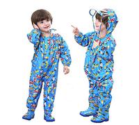 Baogaier Raincoat Baby Boys Hooded Rains Puddle Suit Poncho Rainwear Jumpsuit Blue Car One Piece Lightweight Portable Waterproof Rainsuit Jacket Toddler PVC Transparent Hat Brim Zipper Age 1-3 Years