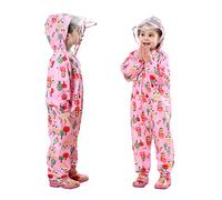 Baogaier Raincoat Baby Girls Hooded Rains Puddle Suit Poncho Rainwear Jumpsuit Pink One Piece Lightweight Portable Waterproof Rainsuit Jacket Toddler PVC Transparent Hat Brim Zipper Age 1-3 Years